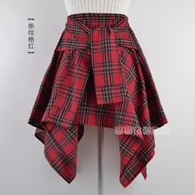 Летние женские клетчатые юбки женские японские с высокой талией повседневные сексуальные элегантные Асимметричные бандажные короткие школьные мини юбки для девочек