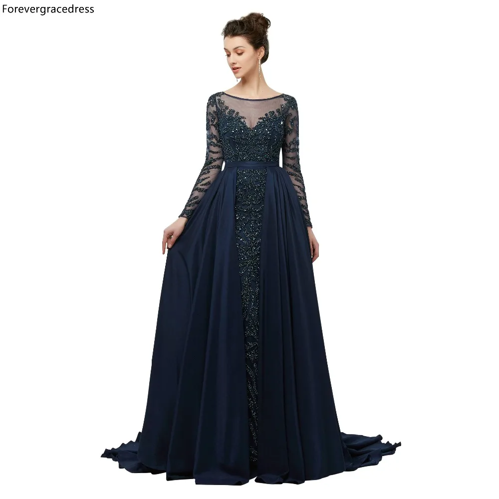 Роскошные темно-синие вечерние платья Forevergracedress с бисером 2019 элегантные