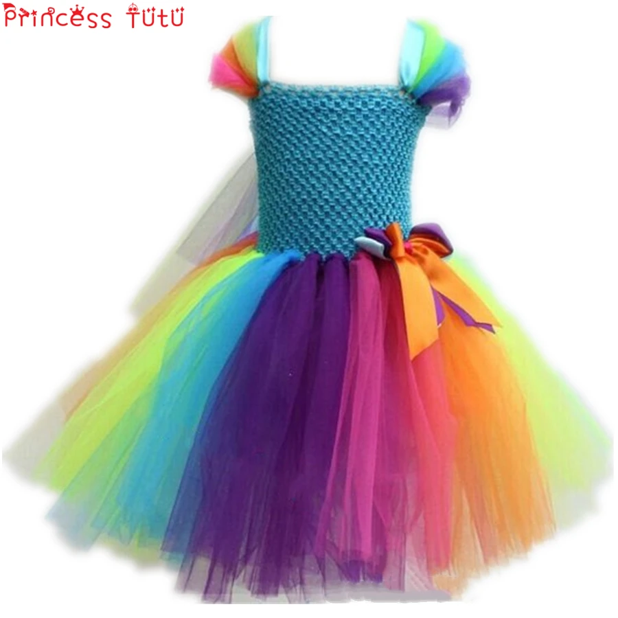 

Rainbow Tutu Dress Super Cute Handmade Dress Baby Girl Birthday Party Colourful Coastume With Lined Top Spring Autumn Dress