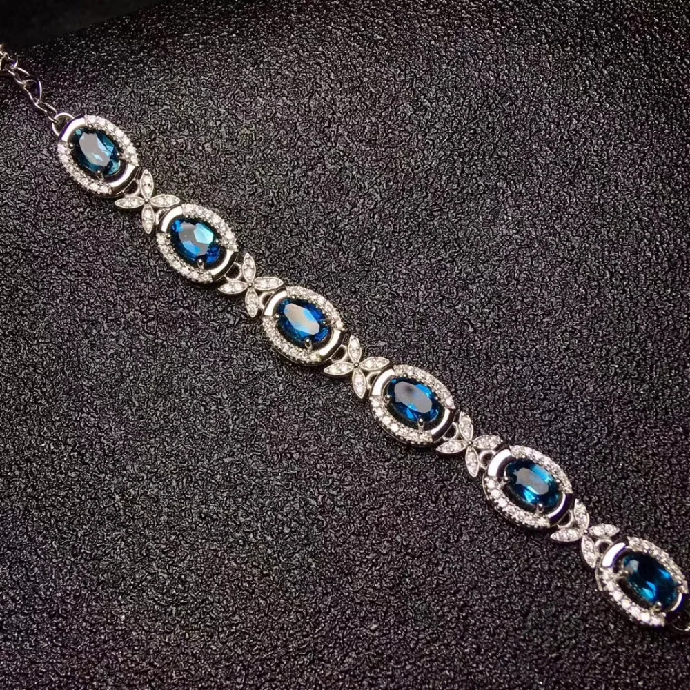 Bracelet naturel topaze bleu londres Bracelet en pierres précieuses naturelles bracelet en argent 9