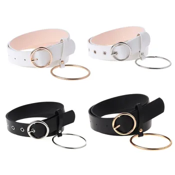 

Fashion Waist Belt Unisex Waistband Faux Leather Straps Casual Big Round Rings