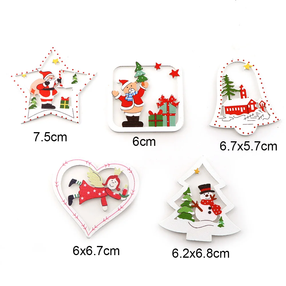 10Pcs Wooden DIY Christmas Tree Hanging Ornaments Pendant Bells santa claus New Year Decor Christmas Decorations For Home