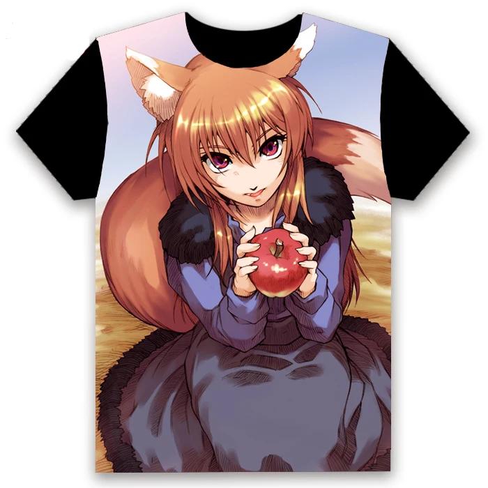 Аниме футболка Spice and Wolf Holo Косплей короткий рукав Женская Мужская черная футболка Повседневная летняя футболка Otaku