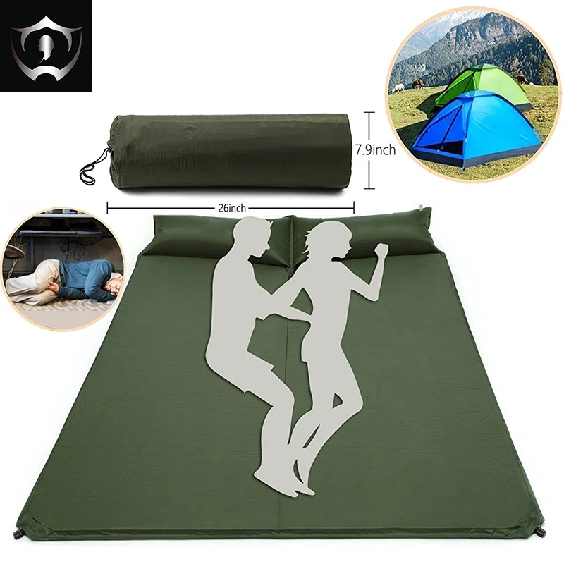 

Wnnideo Double Self-Inflating Sleeping Pad with Attached Pillow 2 Person Air Camping Mat for Outdoor Hiking Beach Relaxing