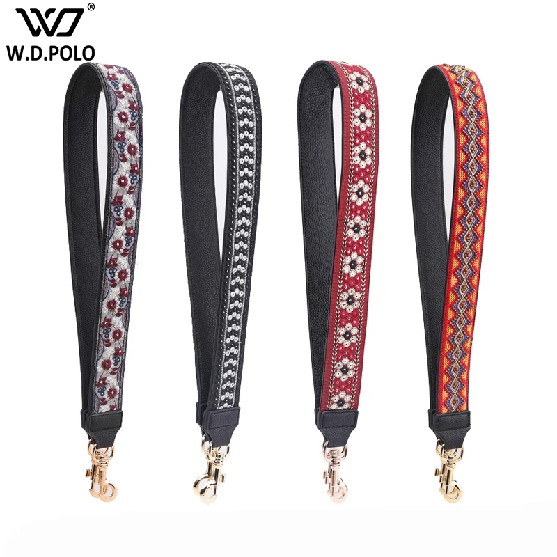 

Women Leather Bag Strap Fashion Embroidery Flower Design Lady Shoulder Strap Easy Matching Bags Belts Chic Bag Accessories Q0126