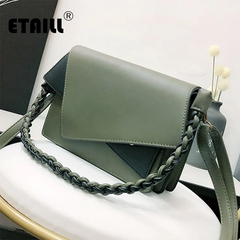 ETAILL 2018 модный дизайн Лоскутные сумки через плечо Вязание ткань плечевой ремень