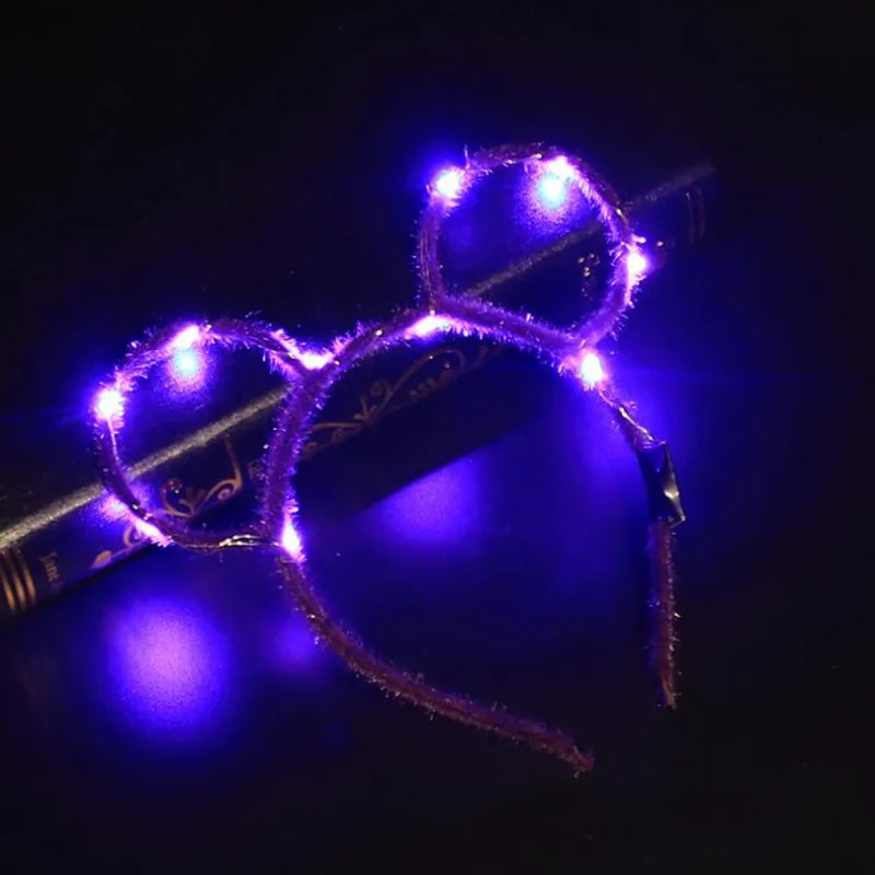 Новинка года; женская обувь для девочек с кошачьими ушками; светодиодный мигающий головной убор; мигающие уши кролика; повязка для волос; бар; диско; Rave; сверкающие принадлежности для вечеринки - Цвет: round ear purple
