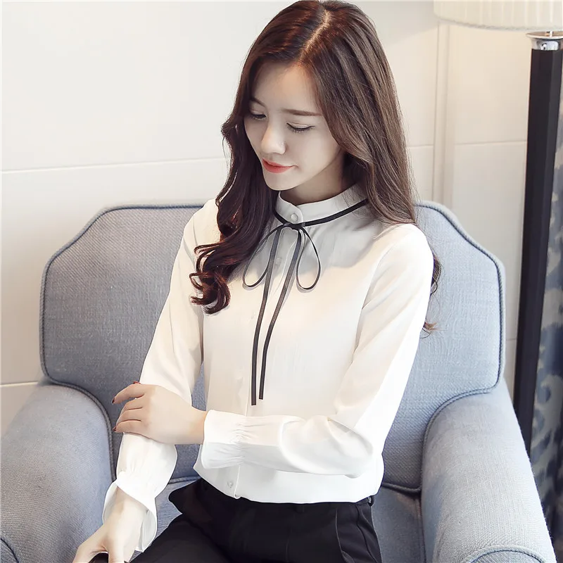 Женская шифоновая блузка с длинным рукавом воротником стойкой|chiffon shirt|blouses plusblouse
