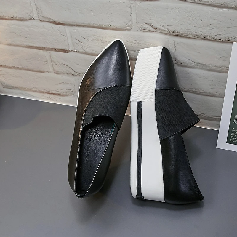 on Appartements Derbies Black Espadrilles white Véritable Cuir Chaussures forme De brown Mocassins Pointu Femmes Marque Plate Loisirs Slip Designer Bout ZwqAxFB0I