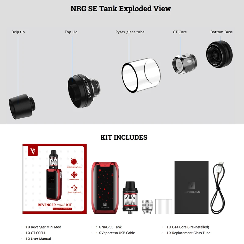 Vaporesso Revenger Mini 0 96 &quotOLED Kit с 85 Вт 2500 мАч NRG SE 3 5 мл баком GT4 Core Coil Head Blue|oled kit|mini kitvaporesso coil