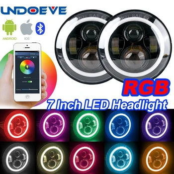 

Undoeve 7 inch 40W Round Led Headlights DRL Hi/lo Beam with RGB Halo Angel Eye by Bluetooth APP Control Music Mode RGB for Jeep