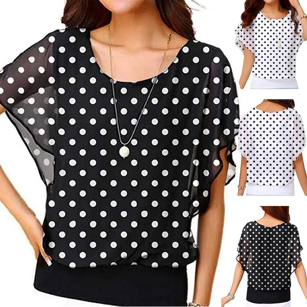 

New women neck 2019 spring fashion chiffon shirts dot womens clothing solid color elegance womens clothes 1864 50