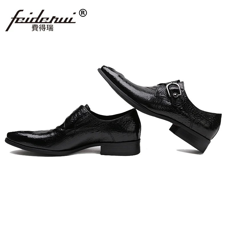 Vestir Genuíno Dos Apartamentos Do Italiano Zh53 Nova Crocodilo De Marca Pontas Chegada Noiva marrom Cinta Couro Oxfords Monge Preto Homens Pé Homem Dedo Sapatos nZaw8PxqaH