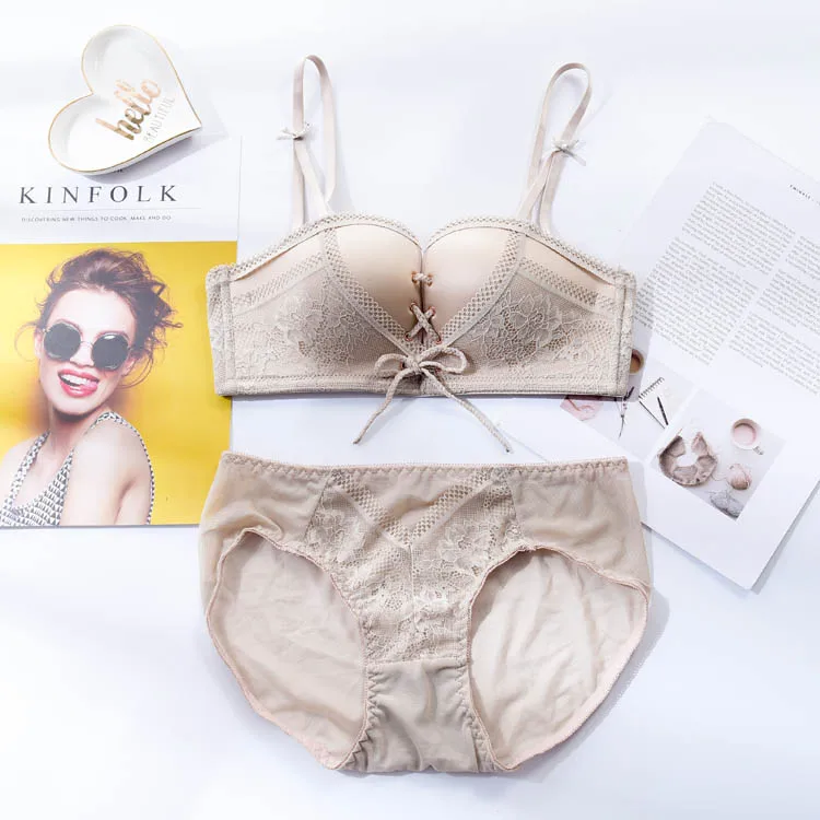 CINOON New Top Sexy Underwear Set Women Wireless Brassiere Push up Bra and Panty Sets Embroidery Solid color Lingerie Set (5)