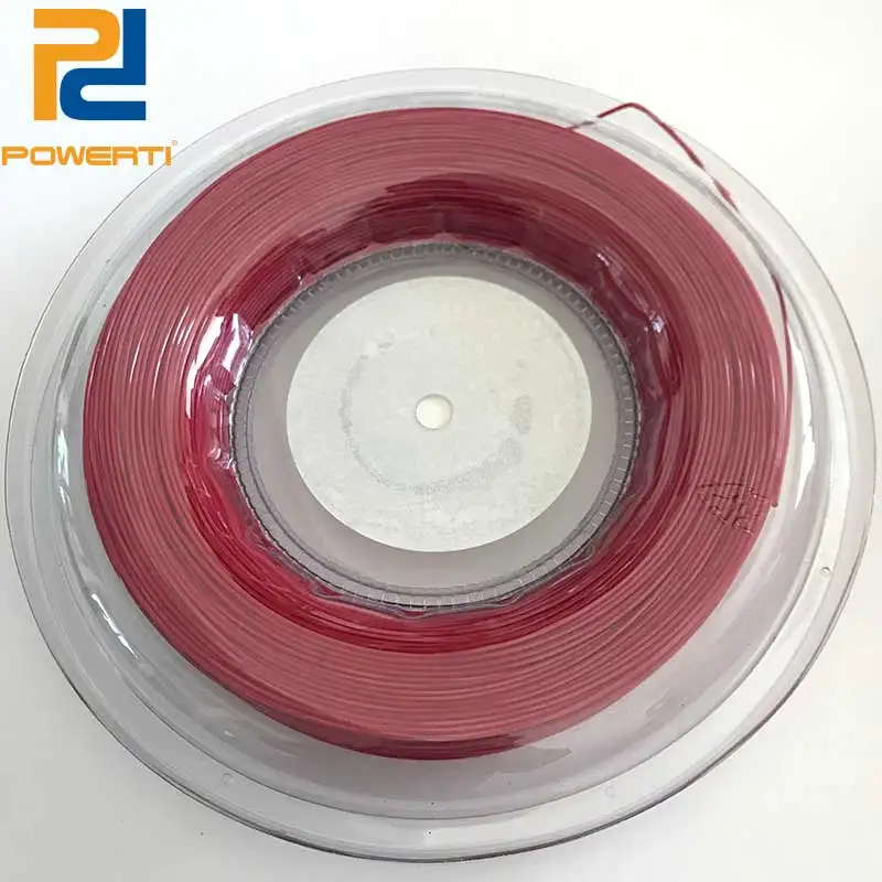 Powerti 1.23 ملليمتر سداسية تنس سلسلة أعلى تدور البوليستر التدريب مضرب تنس سلسلة 200 متر بكرة الطاقة التحكم الأسود