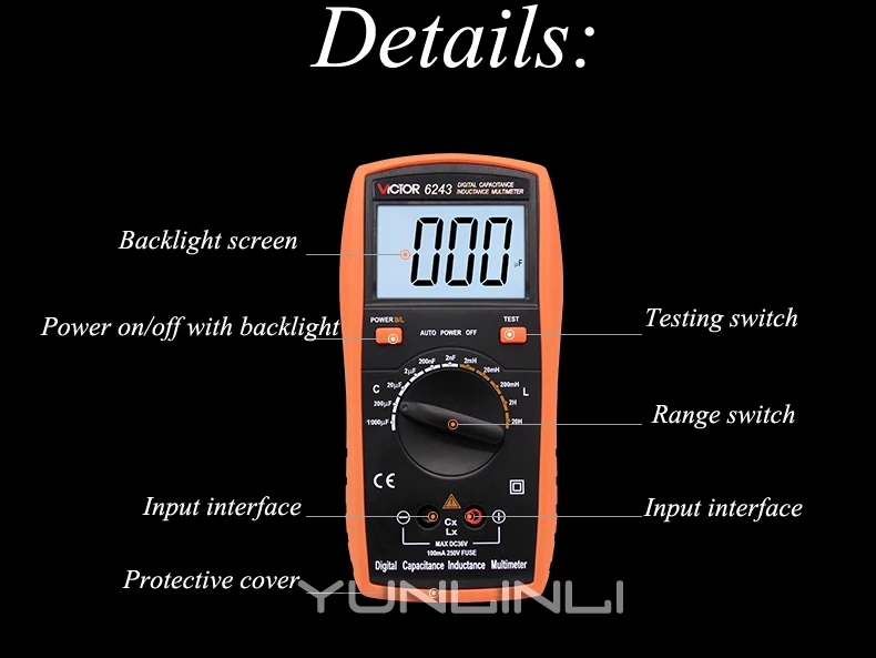Backlight Display Digital Instrumento de Teste de Medidor de Indutância VC6243