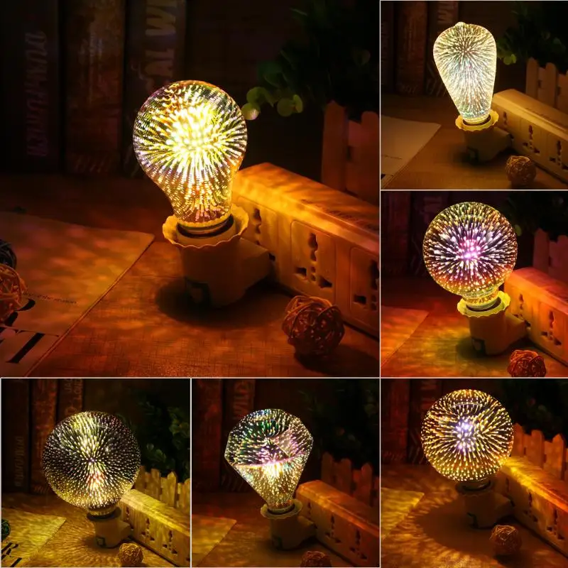 

3D Stars Fireworks Effect Night Light LED Edison Bulb E27 AC 85-265V LED Lamp Holiday Christmas Home Party Decorative Lighting