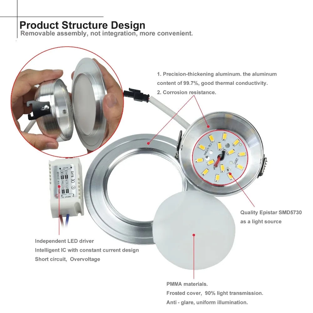 3W 5W 7W LED Ceiling Downlight LED Recessed Cabinet Wall Spot light Down Lamp Gold Silver Cold White Warm White