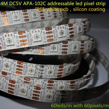 

4M DC5V IP65 white pcb APA-102C addressable led pixel strip;60leds/m with 60pixels/m;waterproof in silicon coating