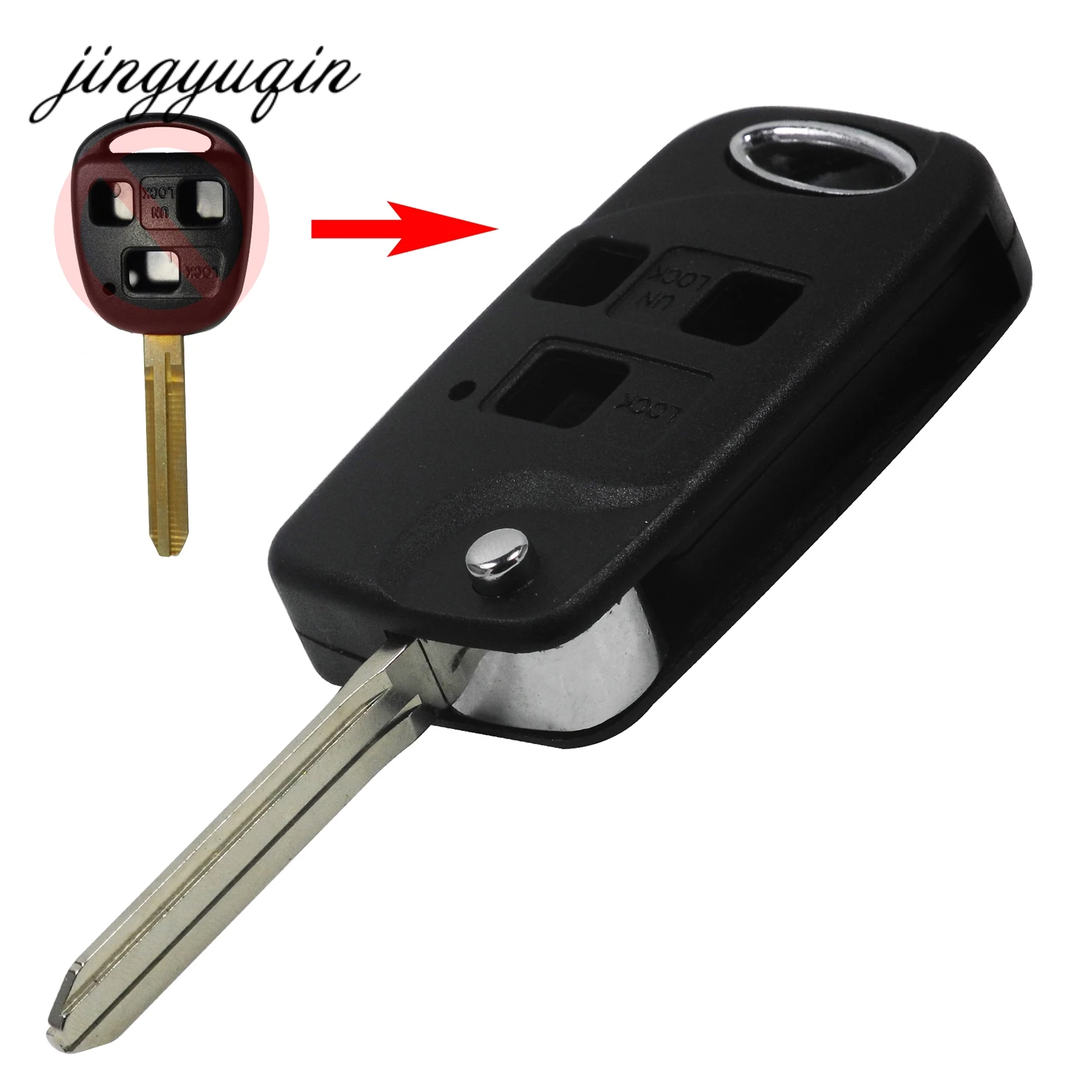 

jingyuqin MODIFIED FLIP FOLDING 3 BUTTON REMOTE KEY SHELL FOB CASE FOR TOYOTA FJ/LAND CRUISE CAMRY TOY43