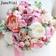 JaneVini винтажная розовая свадебная брошь букет Искусственные розы свадебные цветы свадьбы ручной пион жених бутоньерка на запястье корсаж