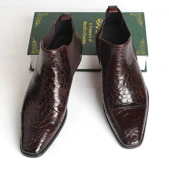 Летние высокие сапоги из крокодиловой кожи мужская обувь Ботинки Челси Зимняя мода хит