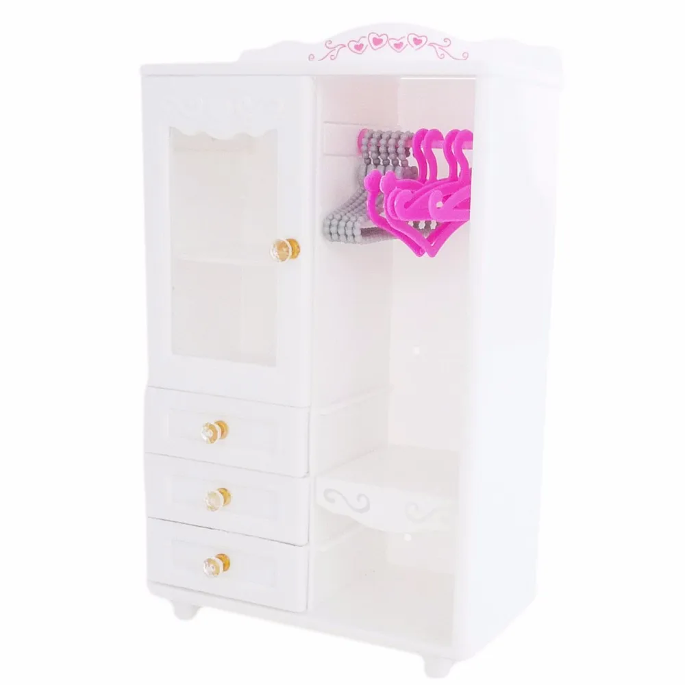 1x1: 6 пластиковый шкаф для одежды кукольный домик мебель+ 5x Смешанные розовые вешалки 5x серые вешалки Аксессуары для куклы Барби игрушка