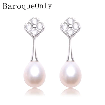 

BaroqueOnly flower design natural Freshwater Pearl drop Earrings push back Jewelry anniversary EAR