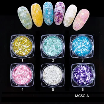 

6 Boxes Nail Glitter Marble Sequins Irregular Shimmer Flakes UV Gel For Nail Art Decoration Manicure Tools Flakes Sequins FPB-08
