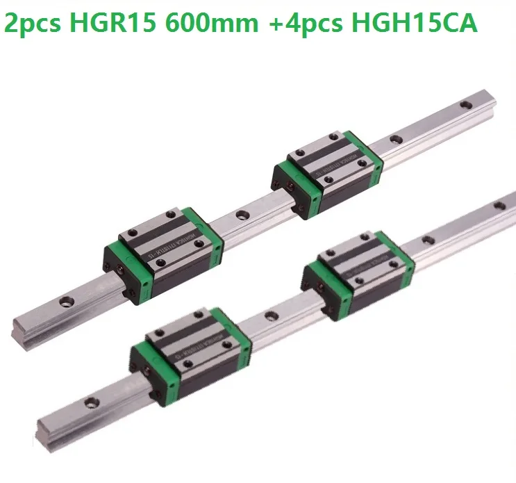 Линейная направляющая HGR15 L 600 мм 2 шт. и 4 HGH15CA линейные узкие скользящие блоки для