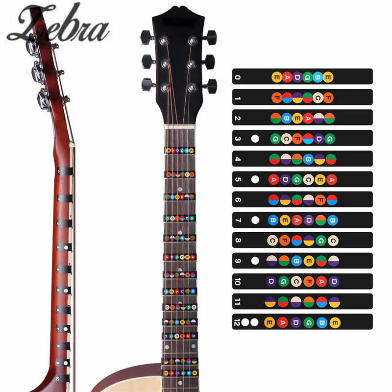 

Zebra Colorful Guitar Fretboard Note Decal Beginners Fingerboard Sticker Label Map Frets Scale For 6-String Acoustic or Electric