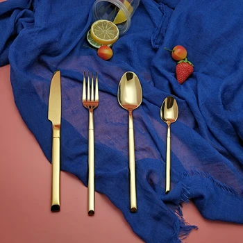

Hot Sale 4 pcs Pure Gold Knight Dinnerware Stainless Steel Knife Fork Spoon Cutlery Kitchen Food Tableware Flatware Dining Set