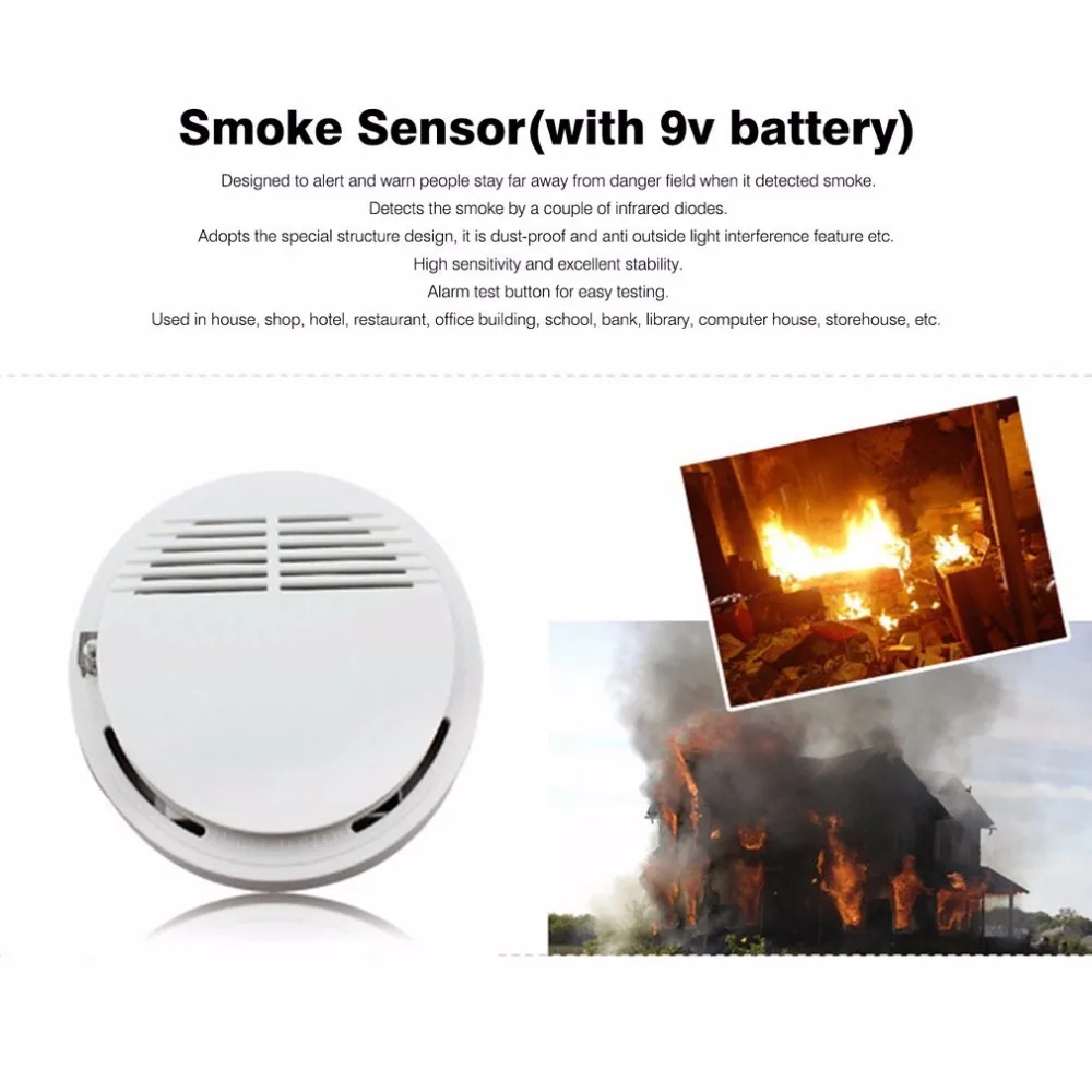 

Photoelectric Smoking Detector Alarm More than 85dB Alarm Independent Fire Smoke Sensor For Home Security With 9V Batteries