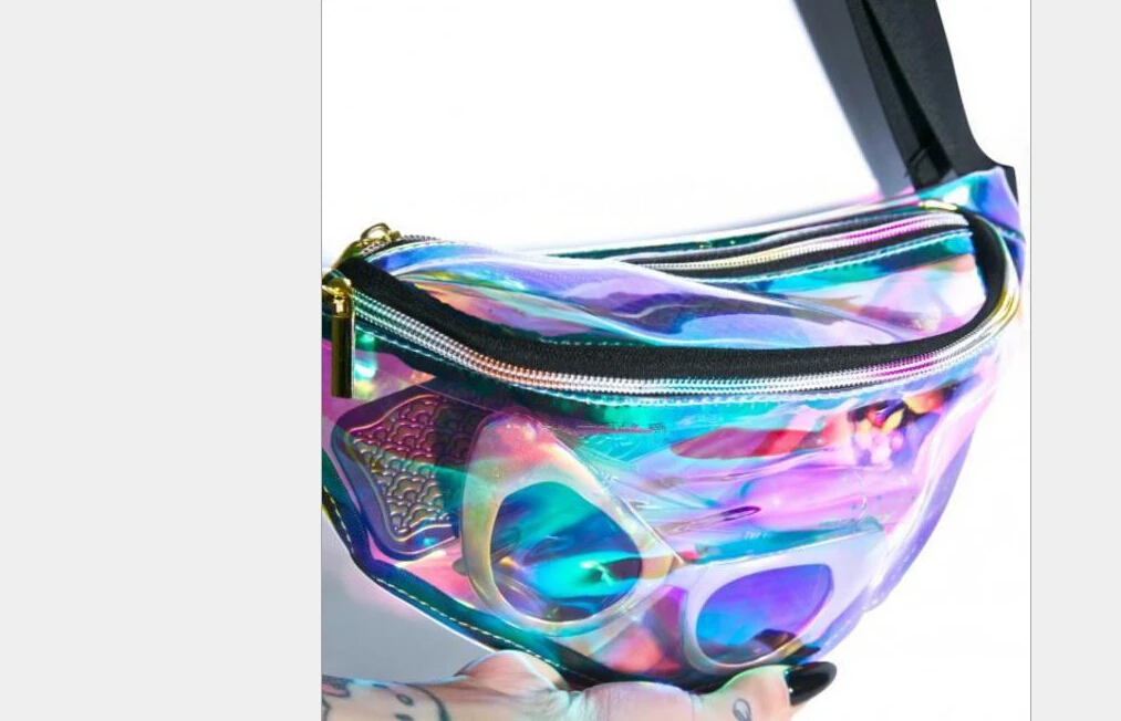 Женская модная сумка из искусственной кожи с лазером, сумка на одно плечо, сумка на талию, спортивная сумка в стиле панк - Цвет: Многоцветный