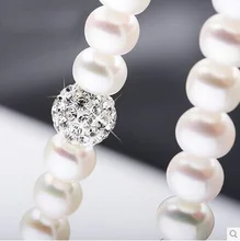 2015 Joyería de Moda Collar de Perlas 8-9mm Perlas Naturales de Cristal Bola de Plata de Ley 925 Colgantes de La Joyería Para Las Mujeres