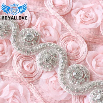

(10 yards) Wholesale bridal S shape beaded applique silver clear crystal rhinestone trim iron on for wedding dress garment sash