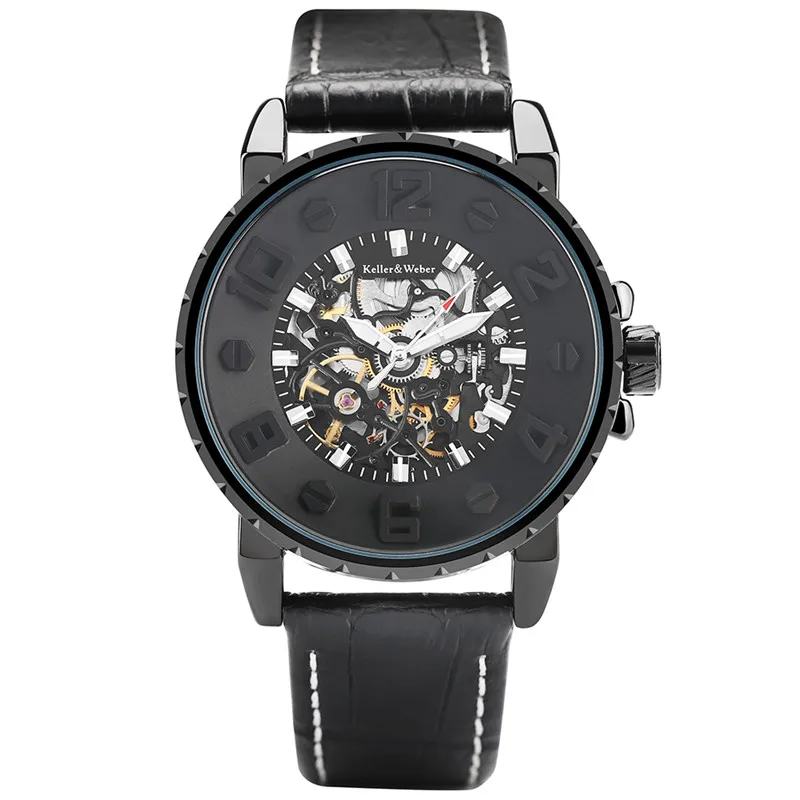 Pin Buckle Cool Analog Men Automatic Mechanical Genuine Leather Band Army Sport Military Luxury Casual Aviator Wrist Watch Male
