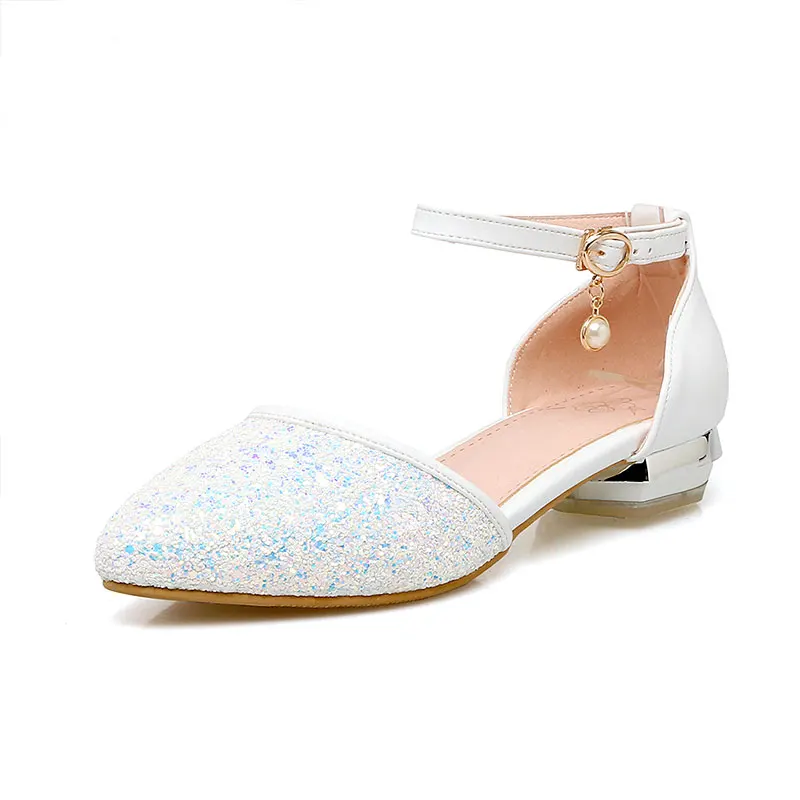 

Summer Women Bling Ankle Strap Shoes Square Low Heel Pointed Toe Lady Girls Glitter Dance Sandals Wedges Sandalia