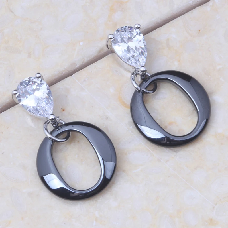 

Hot Sell Women Black Ceramic Drop Earrings Silver Plated Earrings for Women Female Trendy Zircon Jewelry Gift E089