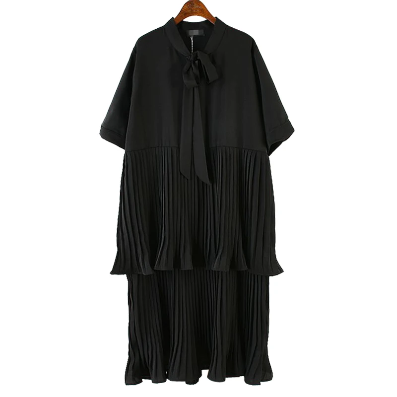 

[EWQ] 2019 Spring Summer Sand Collar Short Sleeve Solid Colors Patchwork Ruffles Pullovers Casual Dress Wome Fashion Tide AG210
