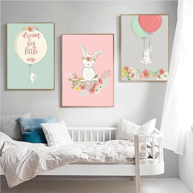 

Cartoon Animal Rabbit Bunny Wall Art Canvas Painting Nursery Poster Print Nordic Kids Decoration Pictures Baby Living Room Decor