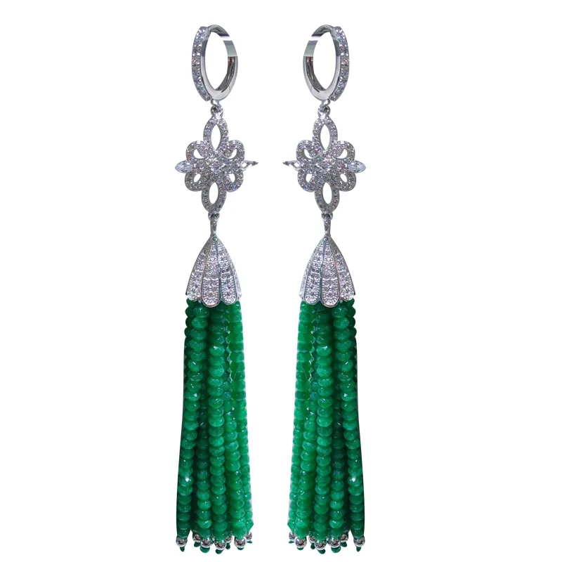 

Hot sell European American styles natural green purple faced stone micro inlay zircon accessories earrings fashion jewelry