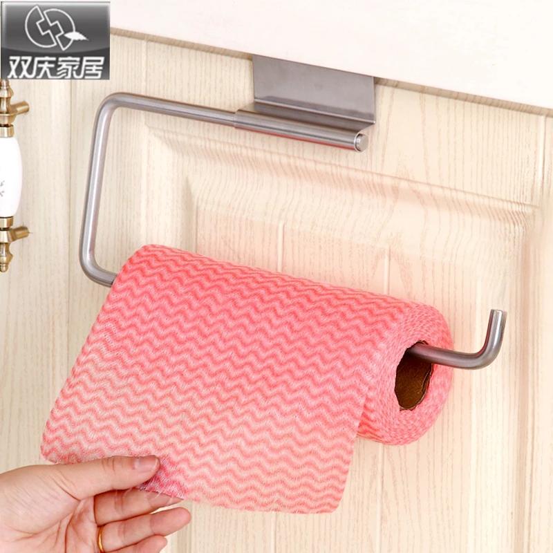 

Bathroom paper tube roll holder stainless steel door rack towel holder hanging on kitchen cabinet door hook paper towel rack