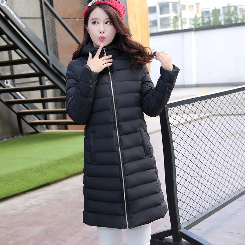 

2016 new arrival Korean Slim Hooded long down jacket section thick cotton Long-sleeve Gray&Black women winter coat