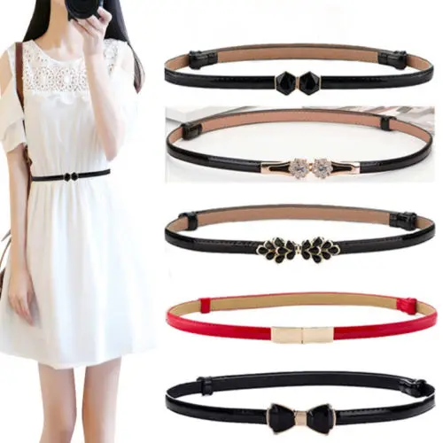 Thefound Fashion Leather Belts Ladies Slim Waist Belt Dress Access Thin