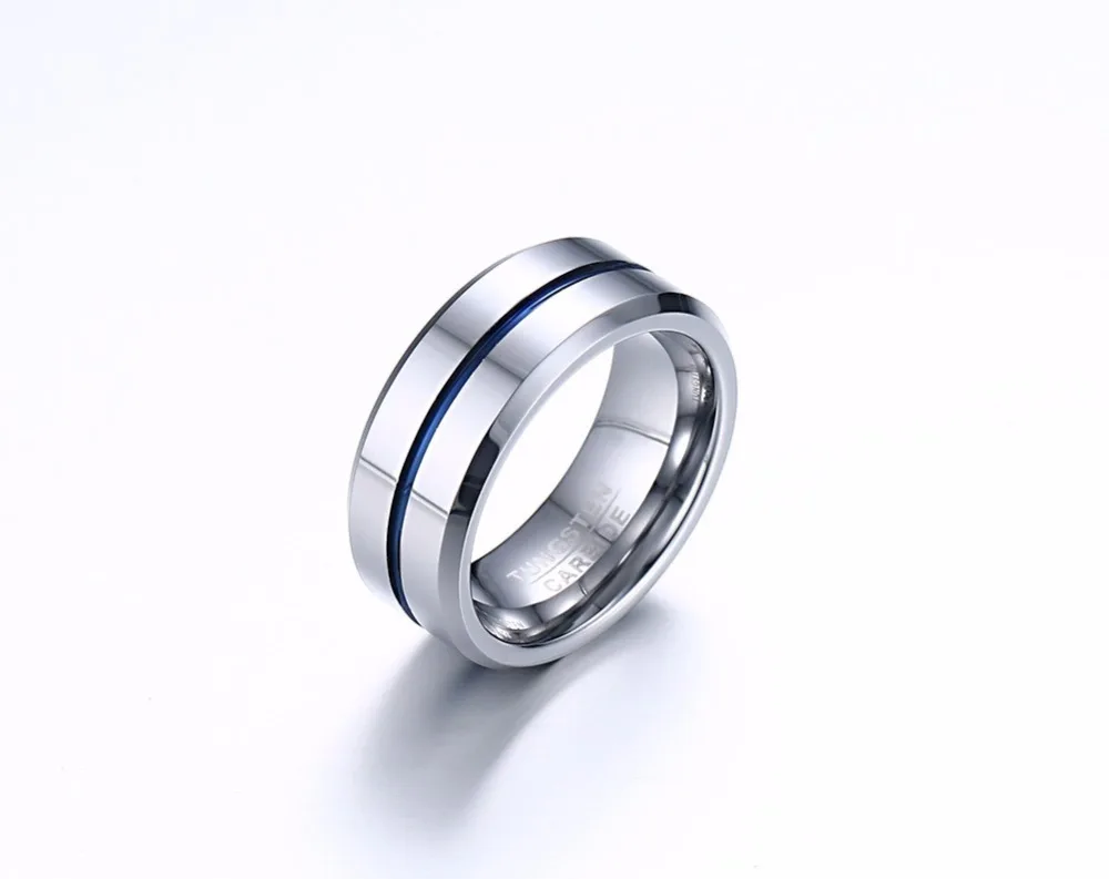 Mens Blue line Tungsten carbide Rings 15