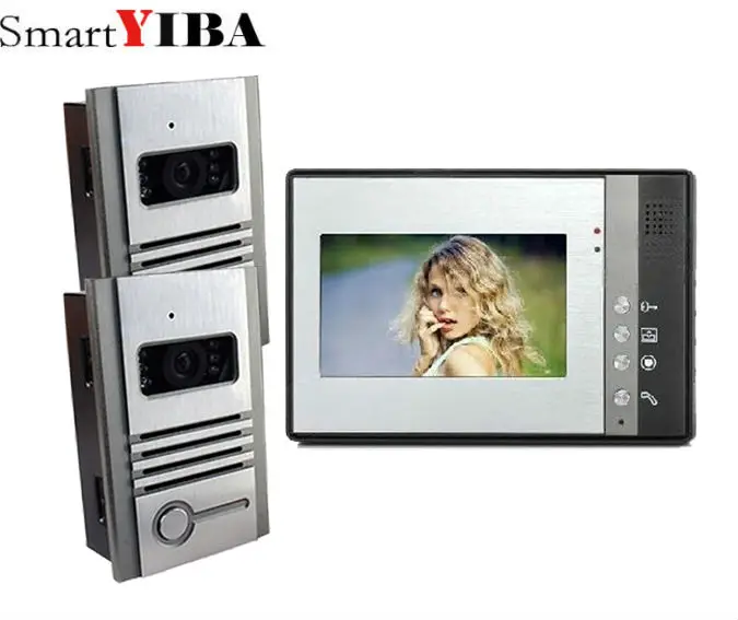 

SmartYIBA 7 inches TFT Wired Video Doorphone Doorbell With Metal outdoor IR Camera For Home Office Video Intercom System 2V1