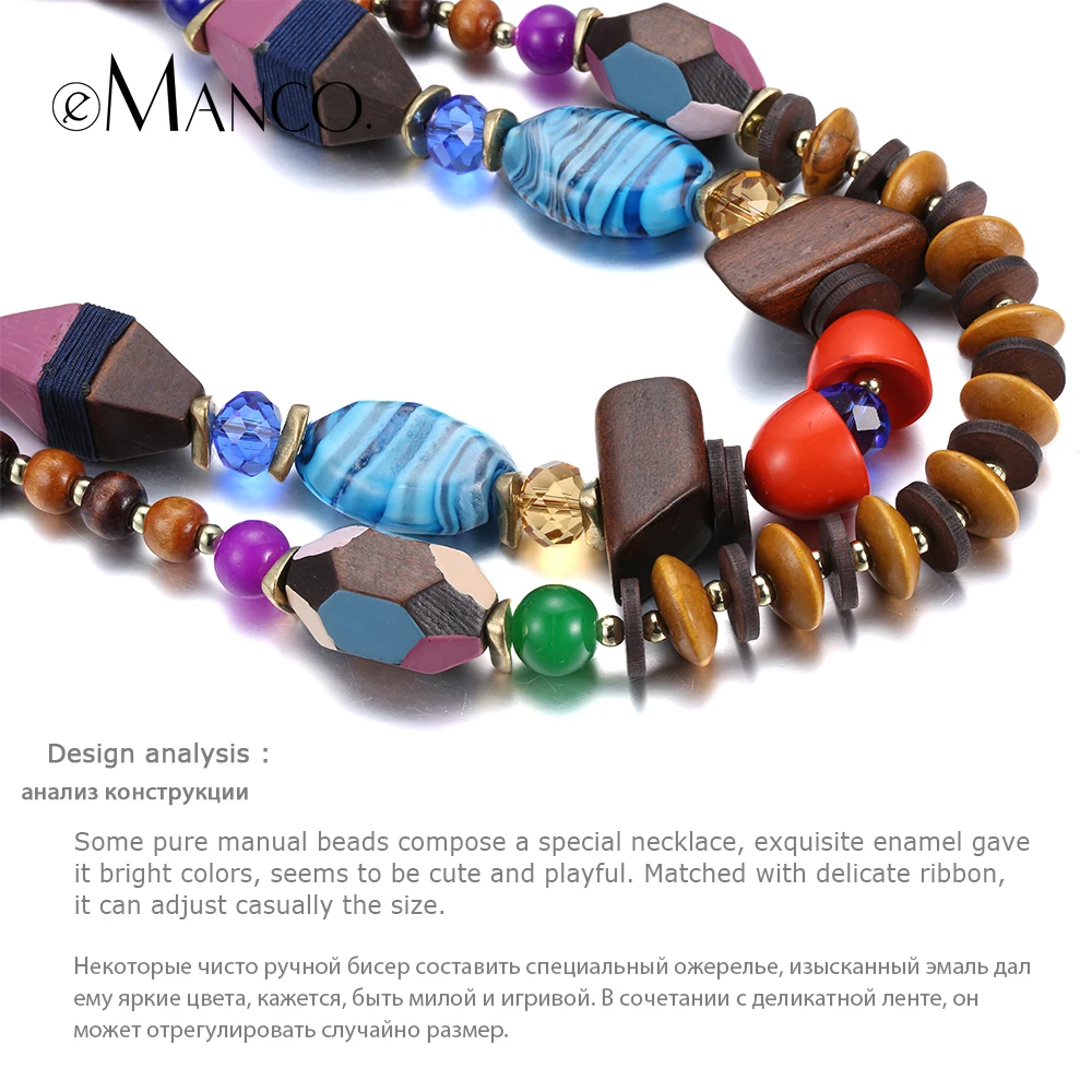 Colorful bead necklace multilayer rope necklaces for women wooden beaded resin adjustable handmade choker necklace eManco