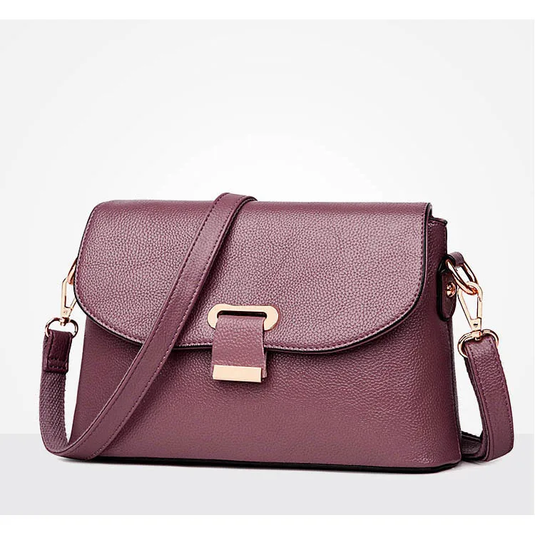 Модная маленькая сумка-мессенджер с клапаном, женская сумка на плечо, женские сумки из натуральной кожи, сумки через плечо для женщин, черный, фиолетовый, красный - Цвет: violet purple