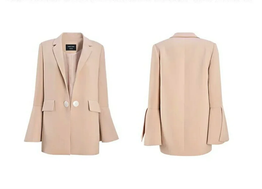 

2019 Sweet Spring Autumn New American Women Clothes Naked Temperament Open Fork Horn Sleeves A Buckle Loose Suit Jacket Woman